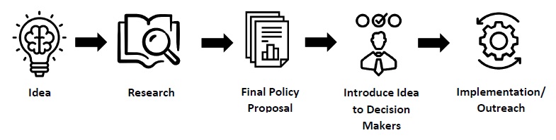 The general process for making policy changes in government. (Icons courtesy of The Noun Project)
